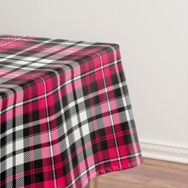Toalha De Mesa Xadrez Escocês Rosa Preto Branco (Posição Original)