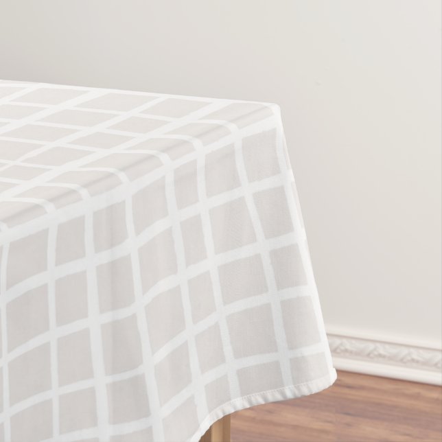 Toalha De Mesa Xadrez neutro bege branco Grade geométrica simples (Posição Original)