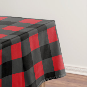 Toalha De Mesa Xadrez Preta Vermelha e Cinza Marcada -