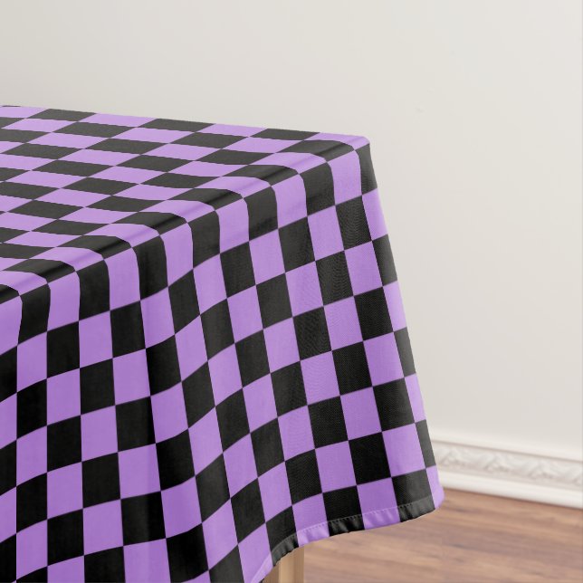Toalha De Mesa Xadrez Preto e Lavanda Roxo (Posição Original)