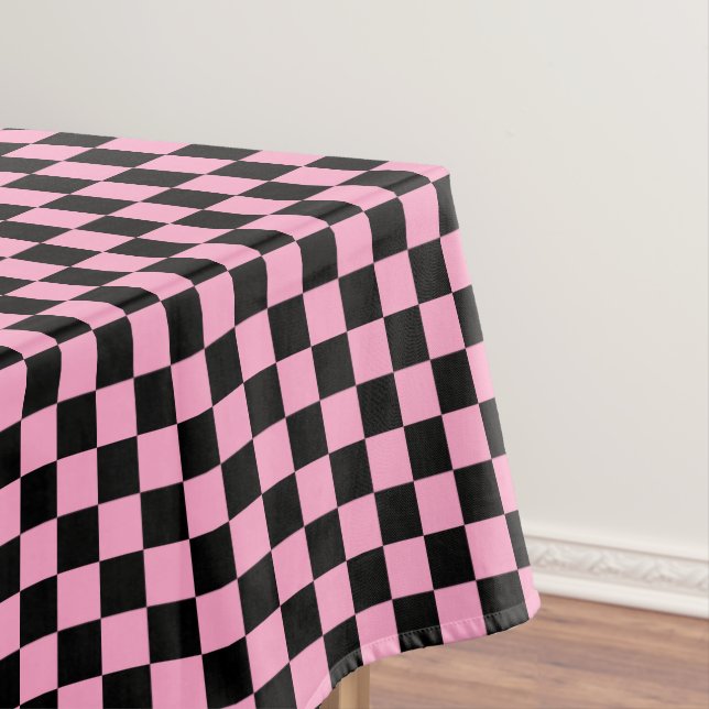 Toalha De Mesa Xadrez Preto e Rosa Cravo (Posição Original)
