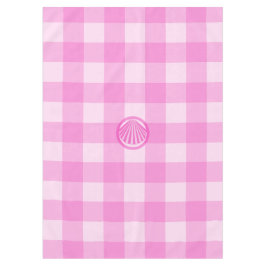 Toalha De Mesa Xadrez Rosa com Concha do Mar-