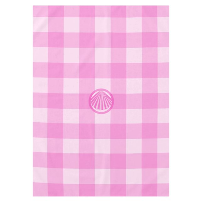 Toalha De Mesa Xadrez Rosa com Concha do Mar- (Frente)