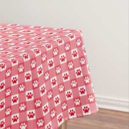 Toalha De Mesa Xadrez Vermelho com Impressão de Pegadas de Animai