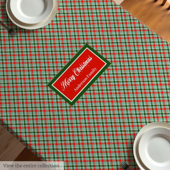 Toalha de Mesa Xadrez Vermelho Verde Chic Estilo N (Red Green Tartan Tablecloth Chic Custom Name Style)