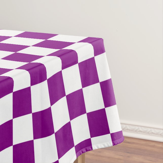Toalha De Mesa Xeque branco e roxo jantar de algodão (Posição Original)
