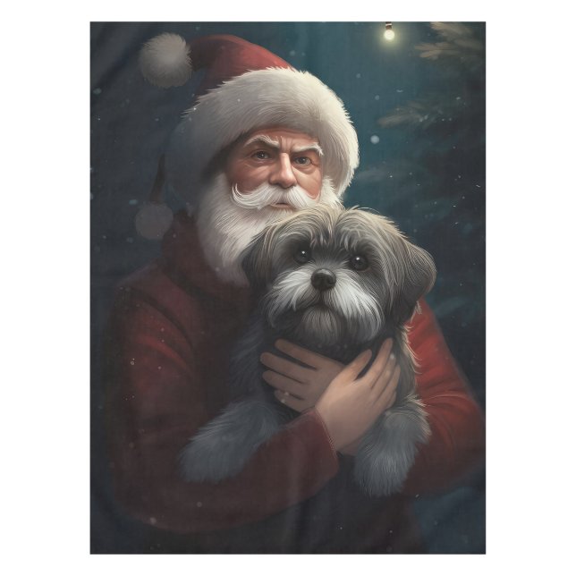 Toalha De Mesa Yorkipoo com Papai Noel Natal Festivo (Frente)