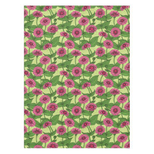 Toalha De Mesa Zinnias cor-de-rosa em verde claro