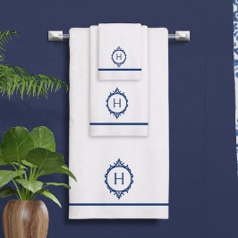 Toalha de Monograma Azul-Chelsea e Branca