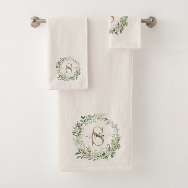 Toalha de Monograma Botânico Elegante com Nome Per (Insitu)