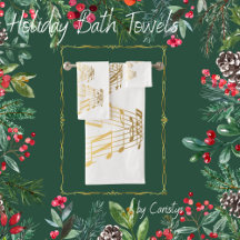 Toalha de Notas Musicais Árvore de Natal de Ouro