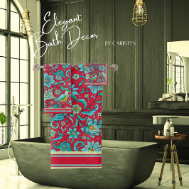 Toalha de Pássaros, Florais, Azuis, Vermelho, Lima