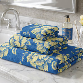 Toalha de Peônia Azul e Amarela Toile - Decoração
