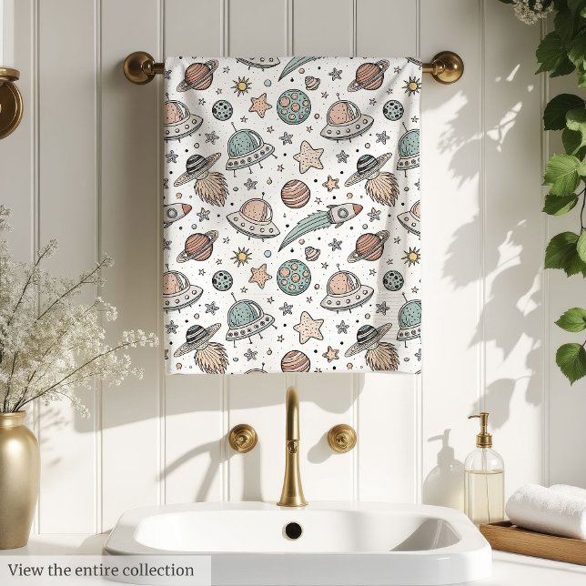 Toalha de Planetas e Foguetes para Menino - Ideia  (Planets & Rockets Towel Boy Birthday Gift Idea)