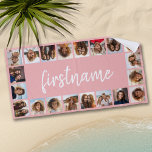 Toalha De Praia 20 Colagem de Fotos Escolha sua cor e adicione seu<br><div class="desc">Fonte rosa e manuscrita - Adicione suas fotos favoritas e faça dele um presente memorável. Um design de pré-disquete em cores frescas e alegres. Se precisar ajustar os monogramas,  clique no botão personalizar e faça alterações.</div>