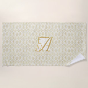 Toalha De Praia 3 Arte Monograma Art Déco Dourado Creme Decoração 