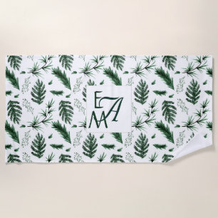 Toalha De Praia 3 Monograma Folhas Floresta Verde Decoração de Cas