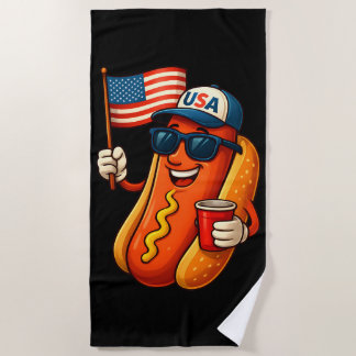 Toalha De Praia 4º de julho Hotdog Funny Patriotic USA Flag