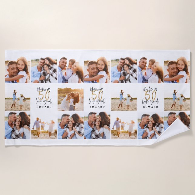 Toalha De Praia 50.º aniversário - boa imagem em cores (Frente)