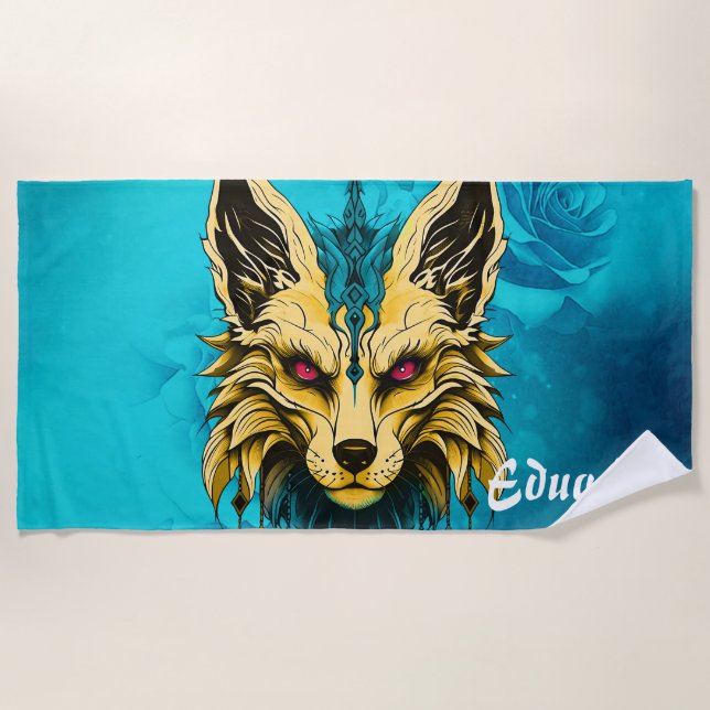 Toalha De Praia A cabeça mística de raposa, nobre e misteriosa. (Frente)