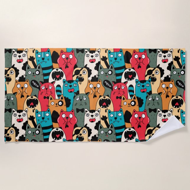 Toalha De Praia A multidão de gatos (Frente)