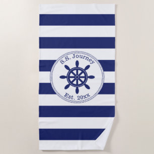 Toalha De Praia A Roda Monogrammed Barco Nome do capitão náutico