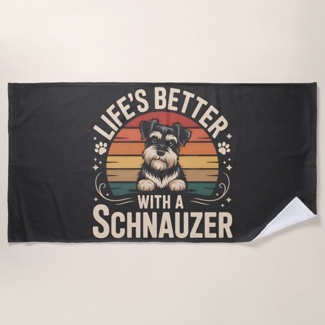Toalha De Praia A Vida é Melhor Com Um Schnauzer (Frente)