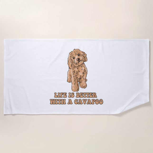 Toalha De Praia A Vida É Melhor Com Uma Cavapoo - Cachorro Engraça (Frente)