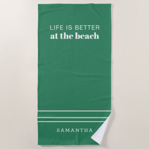 Toalha De Praia A Vida é Melhor Minimalista Moderna Branco Verde