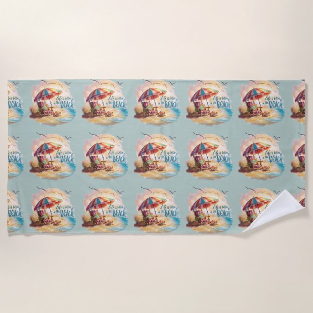 Toalha De Praia A vida é melhor na estética da costa da praia (Frente)