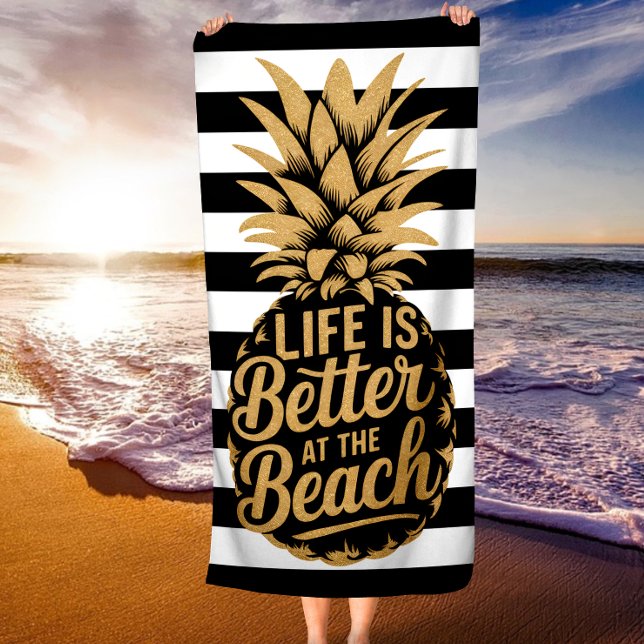 Toalha De Praia A vida é melhor na praia do abacaxi (Criador carregado)