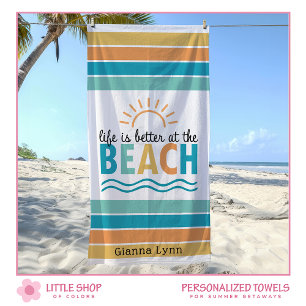 Toalha De Praia A Vida é Melhor na Praia Personalizável