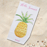 Toalha De Praia Abacaxi<br><div class="desc">Esta toalha de praia de verão é decorada com um abacaxi de aquarela e Hello Summer em rosa. Personalize-o com o seu monograma ou nome. Original Watercolor © Michele Davies.</div>