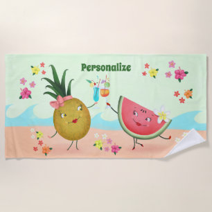 Toalha De Praia Abacaxi de Fruta branca e melancia personalizadas