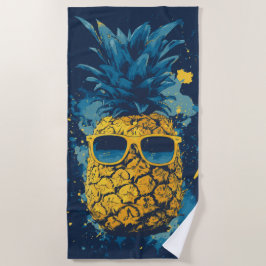 Toalha De Praia Abacaxi Legal com Óculos de Sol Ilustração Pop Art