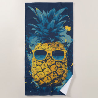 Toalha De Praia Abacaxi Legal com Óculos de Sol Ilustração Pop Art