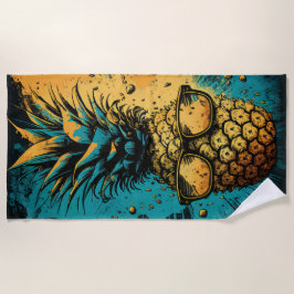 Toalha De Praia Abacaxi Legal com Óculos de Sol – Pop Art de Verão