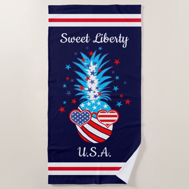 Toalha De Praia Abacaxi Patriótico Engraçado (Frente)