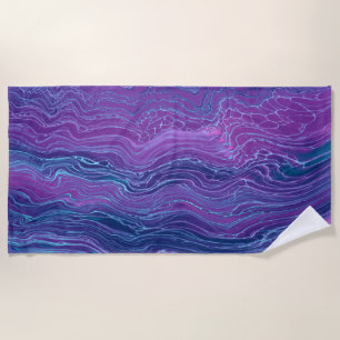 Toalha De Praia Abstração Acrílica Azul-Violeta-Roxo