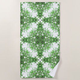 Toalha De Praia Abstract Floral Pattern In Black & Green On White