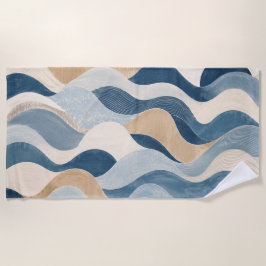Toalha De Praia Abstract Modern Ocean Wave Pattern Coastal Blue Be