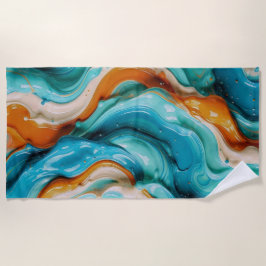 Toalha De Praia Abstract Swirling Teal and Orange Glossy Fluid 