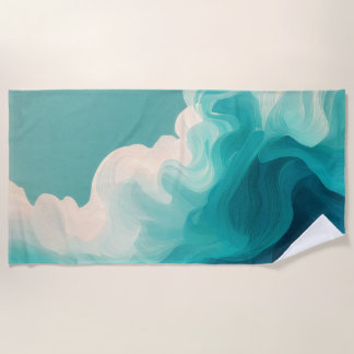Toalha De Praia Abstract Teal and White Flowing Waves