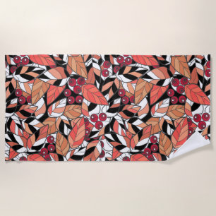 Toalha De Praia Abstrato cartoon folhas bagas pretas
