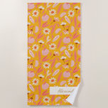 Toalha De Praia Abstrato Fruta Botânica Nome Amarelo Moderno do Bo<br><div class="desc">Abstrato,  Fruta Botânica Moderna,  Torre Amarelo de Praia Rosa-Rosa-Rosa,  personalizada com o seu nome.</div>