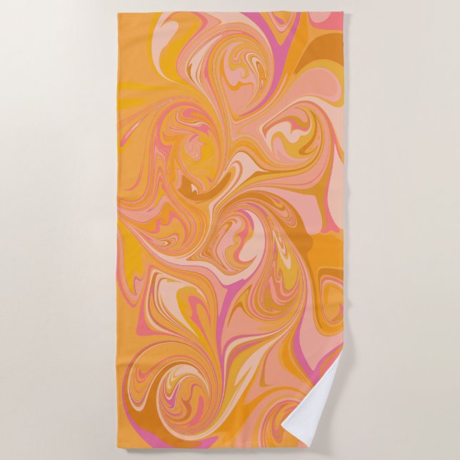 Toalha De Praia Abstrato Marble Swirl Art em amarelo (Frente)