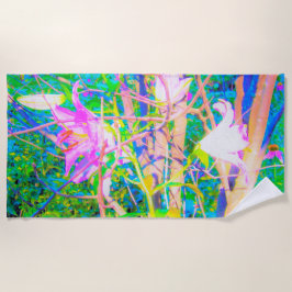 Toalha De Praia Abstrato Oriental Lily no Meu Jardim Rubio