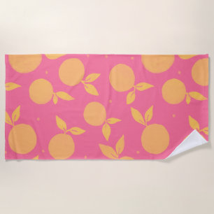 Toalha De Praia Abstrato tangerina, padrão rosa e amarelo