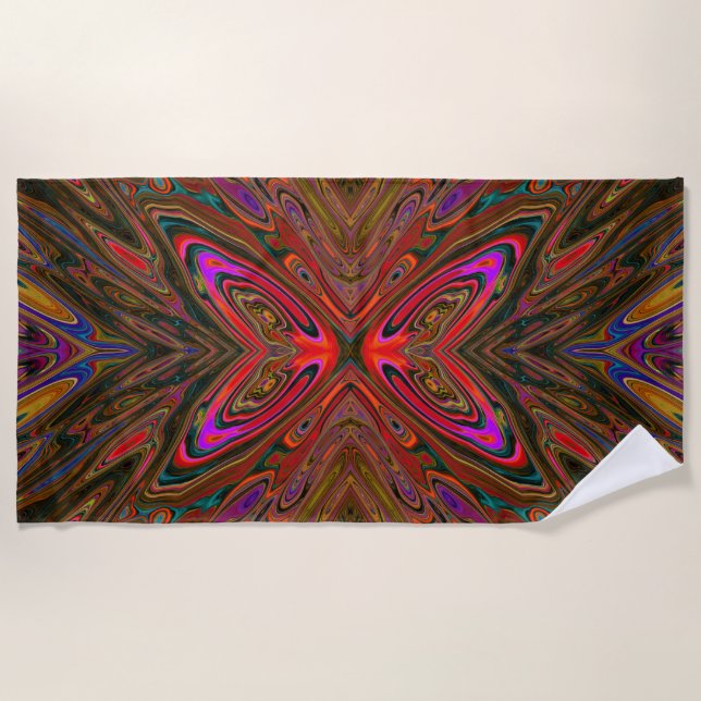 Toalha De Praia Abstrato Trippy Orange e Magenta Butterfly (Frente)