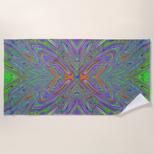 Toalha De Praia Abstrato Trippy Purple, Orange e Green Butfly (Frente)